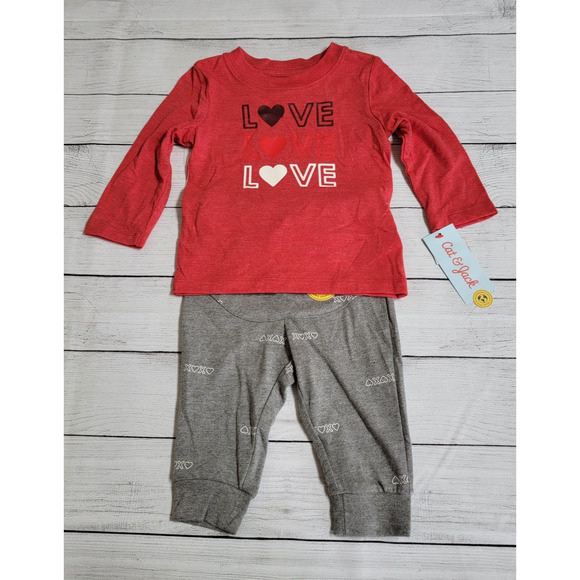 Cat & Jack Valentine's Day 'Love' Long Sleeve Shirt & Fleece Jogger Pant Set 12M - Picture 1 of 6